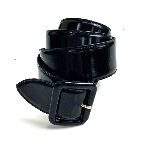 Vintage Ralph Lauren Black Patent Leather Belt Classic Preppy Designer Statement - Picture 1 of 15